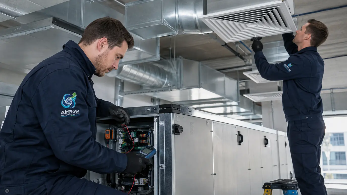 AirFlow technicians commissioning a fresh-air ventilation system